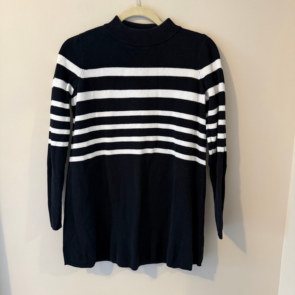 Free People Black White Stripe Mock Neck Sweater‎ Dress Tunic XS